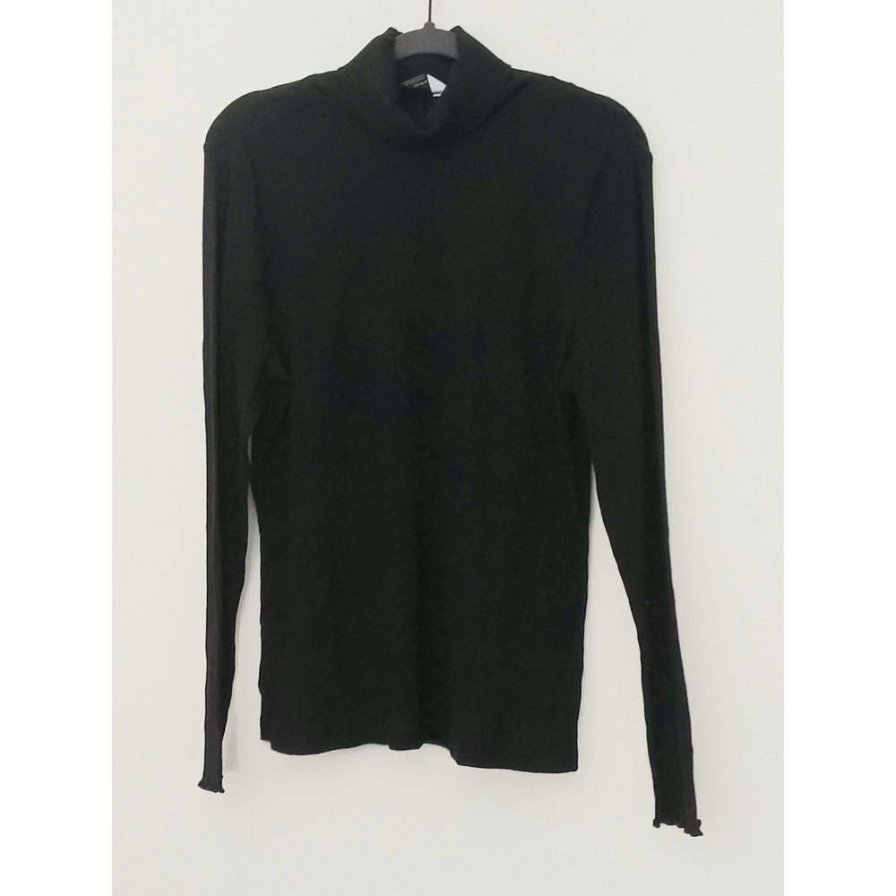 Encore by Idina Menzel Turtleneck Size XL Black Rib Long Lettuce Edge Sleeves‎